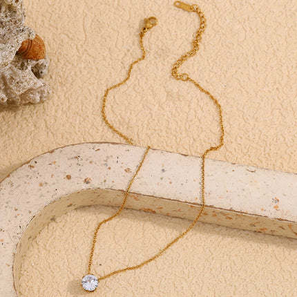 E.B.belle  Stainless Steel PVD Plated 3A Zircon Stone Crown Pendant Necklace Ladies Minimalist Weddng Party Crystal Necklace PlatiNum