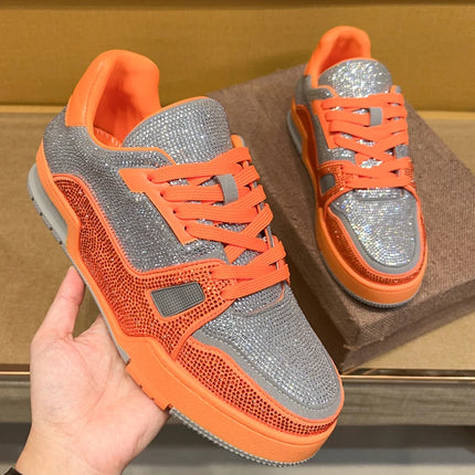 Men Diamonds Crystal Patchwork Suede Genuine Leather Shoes Lace Up Round Toe Thick Bottom Casual Shoes Height Increase Platform