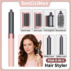 SenCiciMen Hair Dryer Brush 6 in 1 Hair Styler Negative Ion Blow Dryer Brush Set - 110,000 RPM High - Speed Hot Air Brush Air Styler Curling Wrap Air Curler,Curling Iron Hair Styling Tool for Straight Curl Drying Smoothing Gi