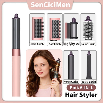 SenCiciMen Hair Dryer Brush 6 in 1 Hair Styler Negative Ion Blow Dryer Brush Set - 110,000 RPM High - Speed Hot Air Brush Air Styler Curling Wrap Air Curler,Curling Iron Hair Styling Tool for Straight Curl Drying Smoothing Gi
