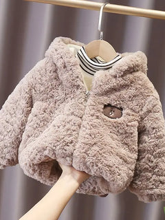 Winter Baby Girls Boys Cartoon Bear Warm Jacket Hooded Outerwear Children Thick Fleece Coat Cashmere Padded Jackets for Kids