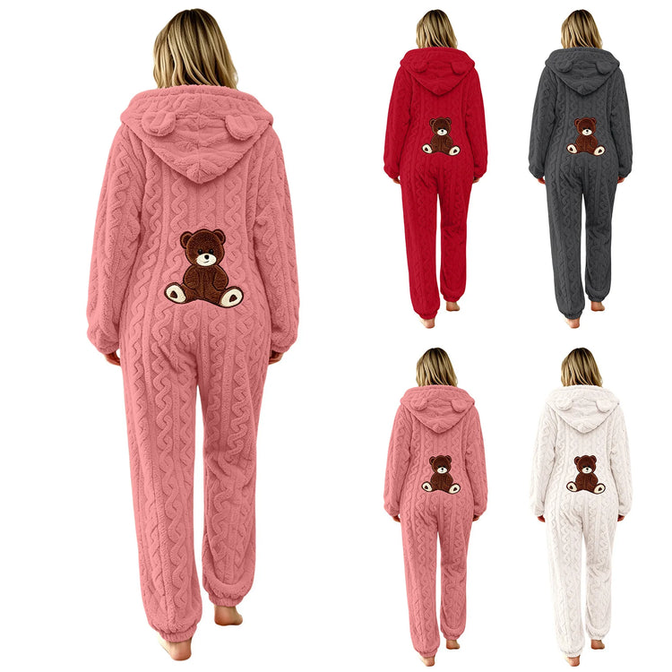 Animal Kigurumi Costume Cute Bear Onesie For Women Men Adult Cartoon Animal Pajamas Winter Soft Warm Fleece Hooded Sleepwear