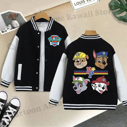 Paw Patrol Black Baseball Uniform for Children Anime Cartoon Cute Sports Jacket Children Autumn Winter Fashion Coat Kids Clothes