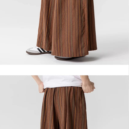 Pantaloni a righe da uomo in cotone e lino, comodi e traspiranti, pantaloni a gamba larga, kimono, samurai giapponese, pantaloni alla moda larghi casual da uomo