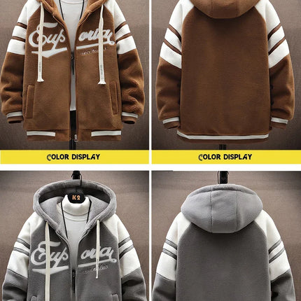 2023 Men's Hooded Jackets Japan Fashion Streetwear Harajuku Coats Men Autumn Winter Men Clothing Wool Jackets Embroidery Jacket