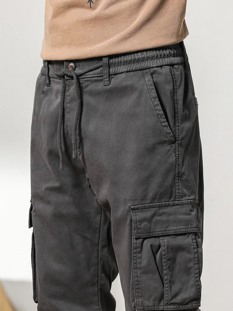 2024 New Winter Cargo Pants Men Multi-Pockets Drawstring Fleece Liner Thick Warm Overalls Joggers Casual Cotton Thermal Trousers