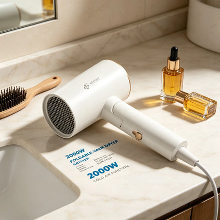 Foldable Hair Dryer 2000W High Power Portable Travel Hair Dryer Cold Air Function 220‑240V For Home Hotel Household Use