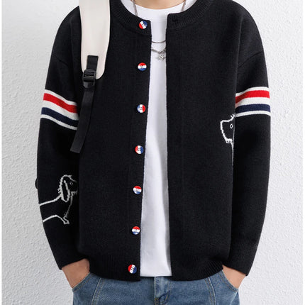 Designer Brand Long Sleeve Knitted Cardigan Men's New Trend Color Blocked Button Design Couple's Casual Warm Round Neck Coat
