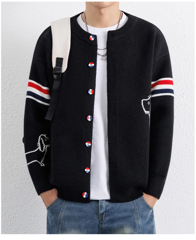 Designer Brand Long Sleeve Knitted Cardigan Men's New Trend Color Blocked Button Design Couple's Casual Warm Round Neck Coat