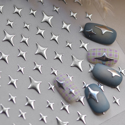 Punk Glitter Powder Blue Pink Star Charm Laser Silver Gold Starlight Rhinestones Moon DIY Nail Art Stickers Manicure Tool Decals