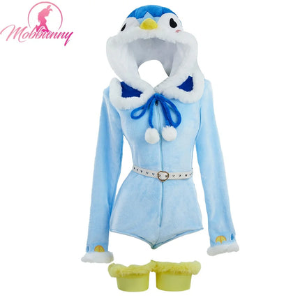 MOBBUNNY PM Derivative Kawaii Fluffy Bodycon Romper Plush Bodysuit Long Sleeve Hooded Jumpsuit with Cape Belt Cosplay Costume
