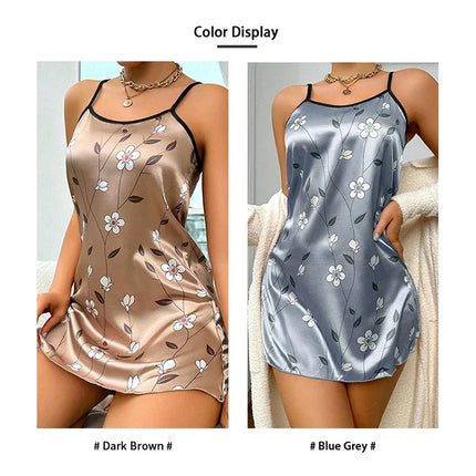 Women's Nightwear Summer Floral Print Satin Nightgown Casual Sleeveless Backless Nightdress Sexy Nightwear Home Clothes