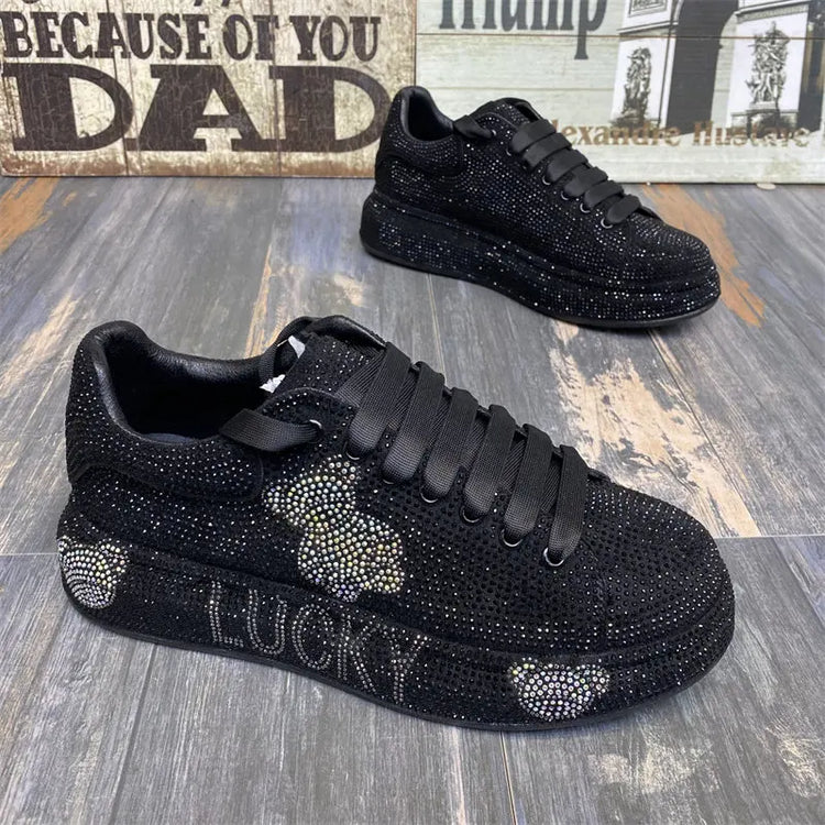 Luxury Fashion New Designer Men's Charm Rhinestone All Match Platform Causal Shoes Male Flats Moccasins Walking Sneakers Zapatos