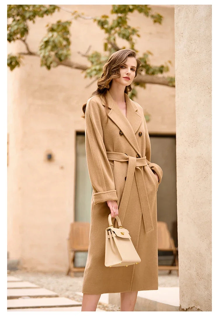 DUTRIEUX Women's Coat Double-sided 10% Cashmere 90% Wool Women's Long Coat Jacket, 2025 Winter New Long Cashmere Coat Women