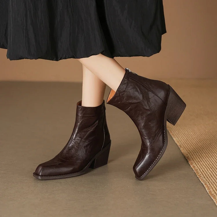 Women's Chelsea Boots High Heels Genuine Leather 2027 New Autumn Winter Fashion Women's Ankle Boots Retro Winter Boots Ladies