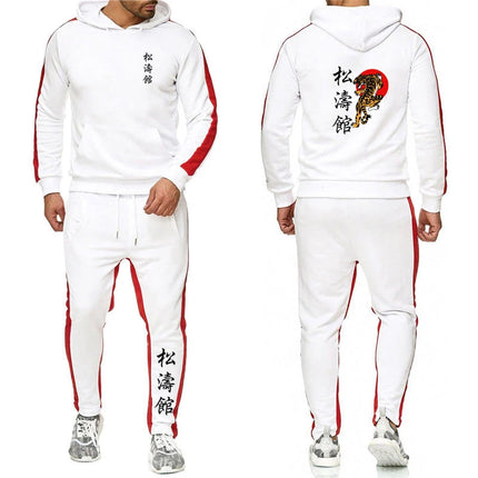 2025 Spring Autumn Shotokan Karate Print Men's Solid Color Hooded Tracksuit Pullover Hoodies+Casual Sweatpants High Street Sets PlatiNum