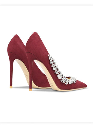 Scarpe da donna di lusso 2024 nuove pompe da donna in cristallo nero scamosciato scarpe a punta con strass tacchi alti moda Stiletto luxury Party Wo platinumshop
