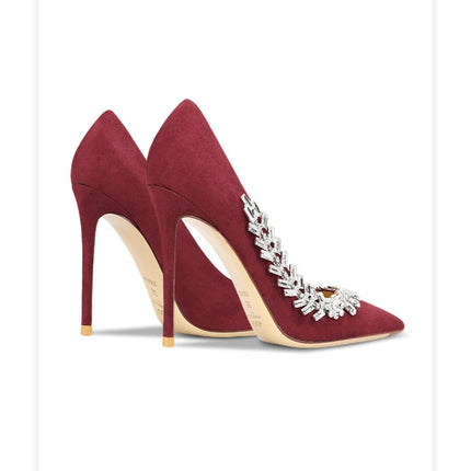 Scarpe da donna di lusso 2024 nuove pompe da donna in cristallo nero scamosciato scarpe a punta con strass tacchi alti moda Stiletto luxury Party Wo platinumshop