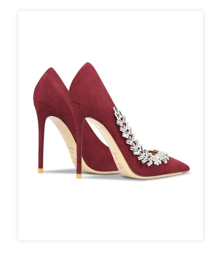 Scarpe da donna di lusso 2024 nuove pompe da donna in cristallo nero scamosciato scarpe a punta con strass tacchi alti moda Stiletto luxury Party Wo platinumshop