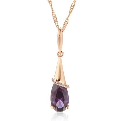 Kinel Fashion 585 Collana con ciondolo lungo color oro rosa per donna Goccia d'acqua Viola Zircone naturale Regalo di gioielli da indossare ogni giorno