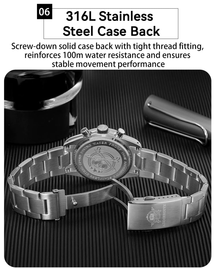 ADDIESDIVE 37mm Men's Luxury Watch 100m Water Resistance K1 Bubble Mirror Glass C3 Luminous Men's Stainless Steel Quartz Watch