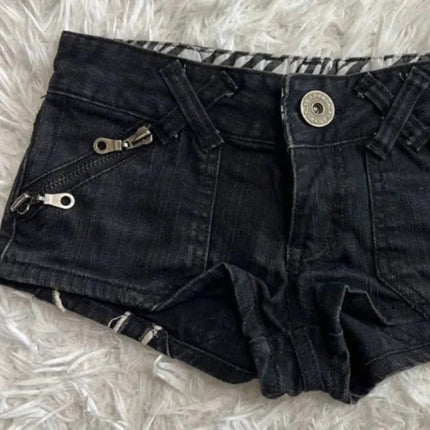 Hip hop fashion street clothing graphic printing style women black shorts ins y2k goth slim denim shorts PlatiNum