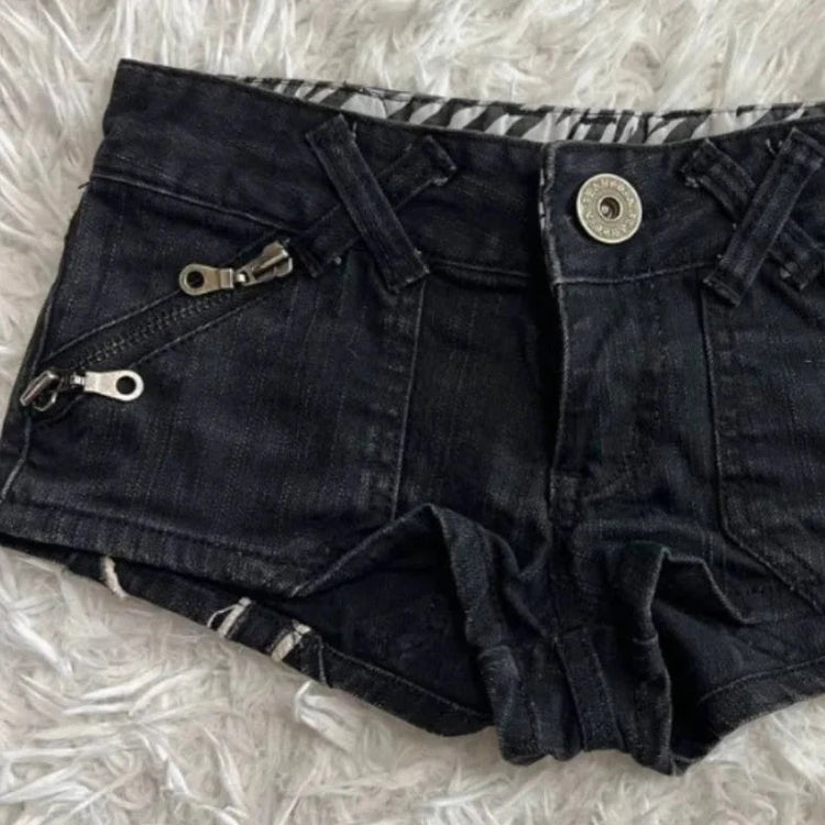 Hip hop fashion street clothing graphic printing style women black shorts ins y2k goth slim denim shorts PlatiNum