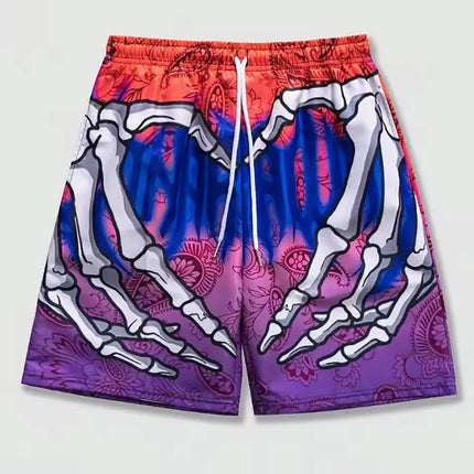 Pantaloncini da uomo estivi con stampa di elementi a mano scheletro Pantaloncini ad asciugatura rapida Pantaloncini sportivi traspiranti alla moda estiva da uomo Tendenza confortevole platinumshop