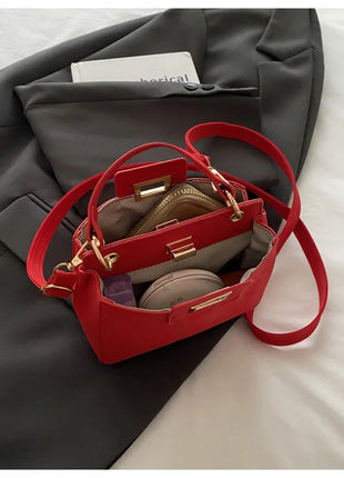 Elegante Mini Borsa a Tracolla con Manico Superiore, Chiusura Dorata, Versatile Borsa in Finta Pelle Scamosciata e Pelle per Uso Quotidiano Femminile
