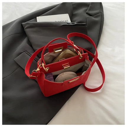Elegante Mini Borsa a Tracolla con Manico Superiore, Chiusura Dorata, Versatile Borsa in Finta Pelle Scamosciata e Pelle per Uso Quotidiano Femminile