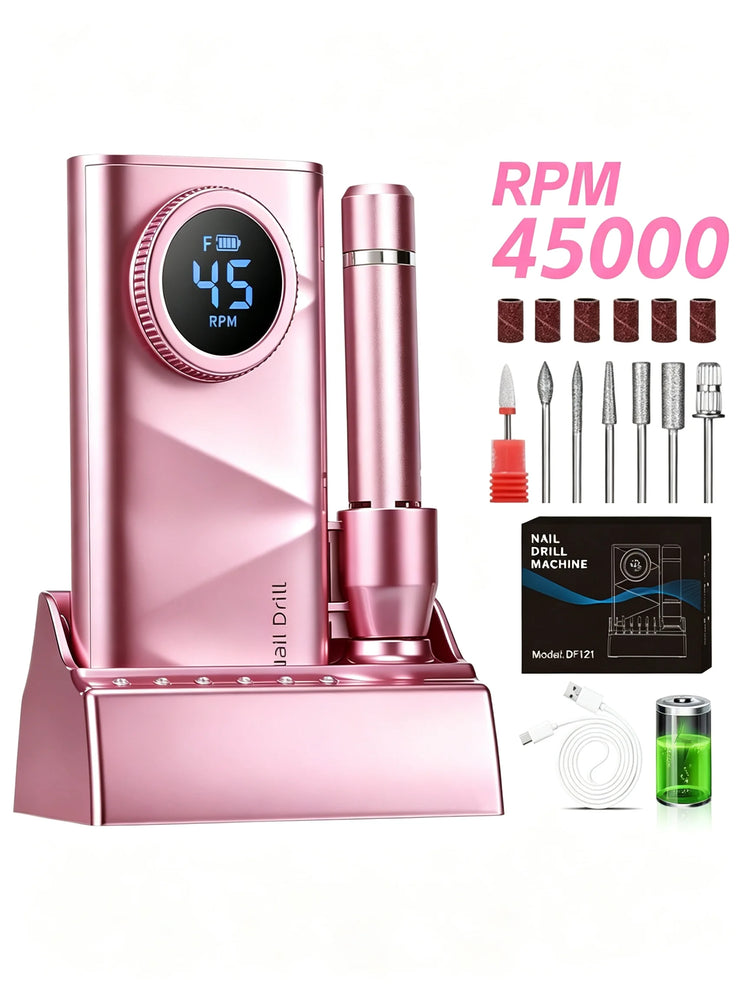 Professional Nail Drill Kit With Charging Dock, 45000RPM Cordless Electric Nail File With LCD Display, Rechargeable 4500mAh Battery Nail Efile For Acrylic & Gel Nails, Manicure Pedicure, Salon & Home Use
