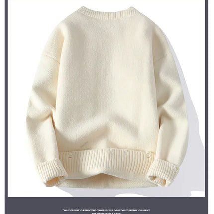 Autumn Winter Warm Mens Knitted Sweaters Fashion Patchwork O Neck Knit Pullovers Korean Streetwear Pullover Casual Mens Clothing