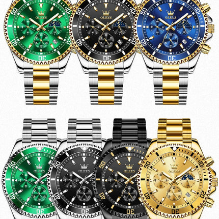 OLEVS Orologi da uomo Orologio di lusso delle migliori marche da uomo Cronografo originale impermeabile in acciaio inossidabile Fasi lunari Data Quadrante Rota platinumshop