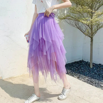 Tutu estivo gonna donna Harajuku Casual Tulle Bottom Jupe Femme Faldas moda vita alta Midi Mesh gonne abbigliamento donna Saia