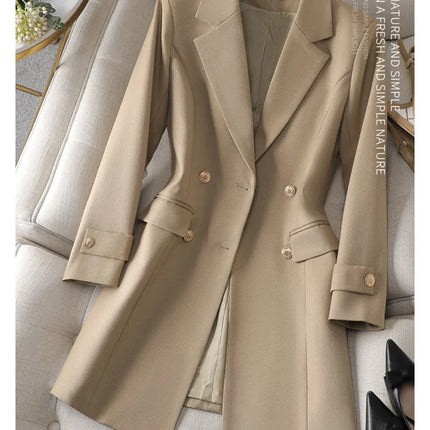 Autumn Winter Jacket Women Long Blazer Khaki Coffee Black Office Ladies Formal Jacket Business Work Wear Coat Female Outerwear