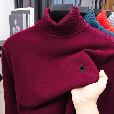 High-End Man Spring Long-Sleeved Knitwear Bear Print High Neck Hot Pullover Versatile Trend Leisure Warm Sweater Men's Clothing