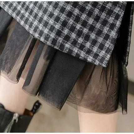 Woolen plaid skirt autumn and winter 2025 new plaid foreign style small man a word hip wrap medium and long skirt PlatiNum