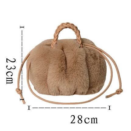 Women's Crossbody Pumpkin Plush Bag Cute Tote Bags Autumn Winter Fashion Solid Color Handbag Travel Shoulder Bags PlatiNum