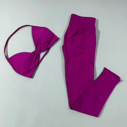 Yoga Gym Set 2 Piece Women Strappy Yoga Bra Top Workout Scrunch Shorts Sports Suit Fitness Clothes Seamless Yoga