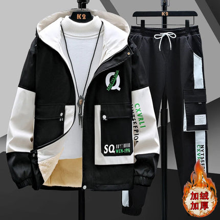Winter Outfits Men Thick Warm Tracksuit Set Men Fashion Clothing SportswearJacket Pants 2 Piece Fleece Lined Sets