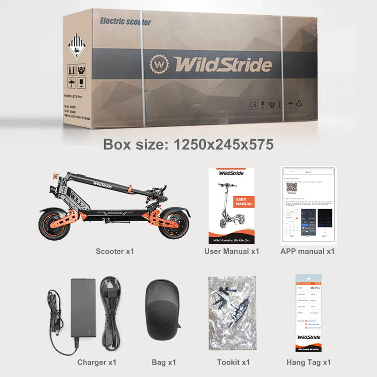 Monopattino Elettrico Wildstride ST2 Pro, Doppio Motore 1000W*2, Velocità 60km/h, Batteria 52V 20.8AH, Pneumatici Fuoristrada da 10'', Pieghevole per Adulti platinumshop