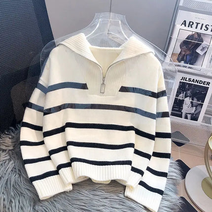 Sweater Hoodie Women's 2026 New Zipper Striped Bottom Pad Short Fashion High end Women's Sweater