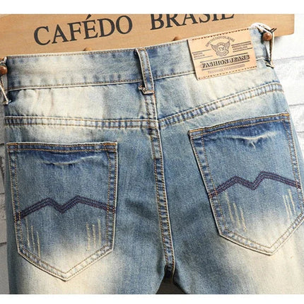 2024 New Retro Distressed Ripped Slim Jeans for Men Street Hip-hop Stretch Straight Fashion Motorcycle Denim Trousers Male PlatiNum