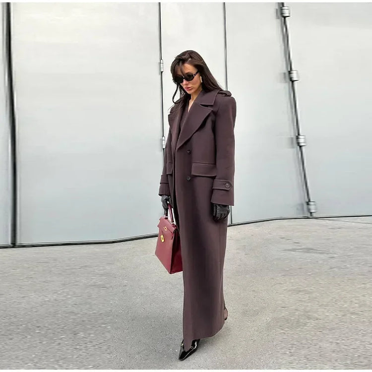 Fashion Solid Women's Wool Coat Lapel Double Breasted Button Long Sleeves Loose Coat Chic 2026 Autumn Winter New Street Wear
