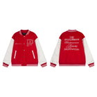 Broken Pearl Rhinestone Patchwork Leather Sleeve Baseball Jacket High Street Casual Loose Jacket Street Hip-hop Rock Fashion