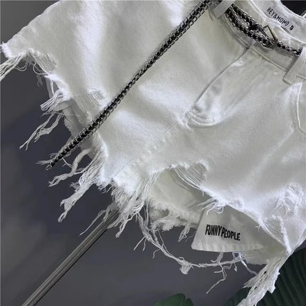 Nuova gonna corta in denim bianco coreano 2026 da donna, con tasche a vista e design irregolare anti-sfregamento
