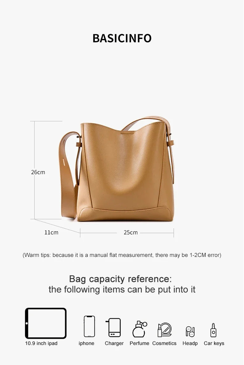 100% Genuine Leather Women Shoulder Bag Large Capacity Cowhide Bucket Bags Fashion Casual Female Crossobdy Bag 2391