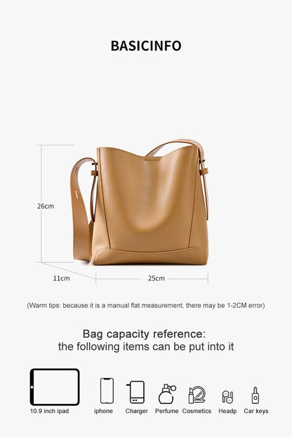 100% Genuine Leather Women Shoulder Bag Large Capacity Cowhide Bucket Bags Fashion Casual Female Crossobdy Bag 2391