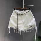 New Korean white denim mini skirt for women 2026, with exposed pockets and anti-chafing irregular design