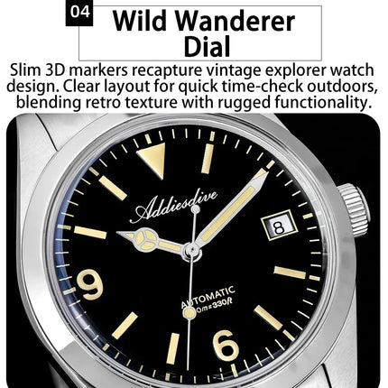 ADDIESDIVE AD2556 36mm Mechanical Automatic Watches Synthetic Sapphire Glass BGW9/C3 Super Luminous 100m Waterproof Men's Watch